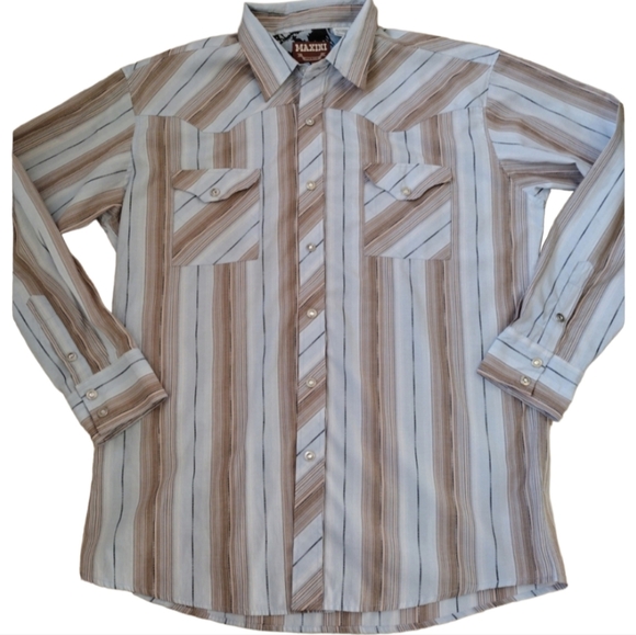 Maxini Premium Western Shirt Men's XL Blue Striped Long Sleeve Rhinestone Button - Picture 1 of 8